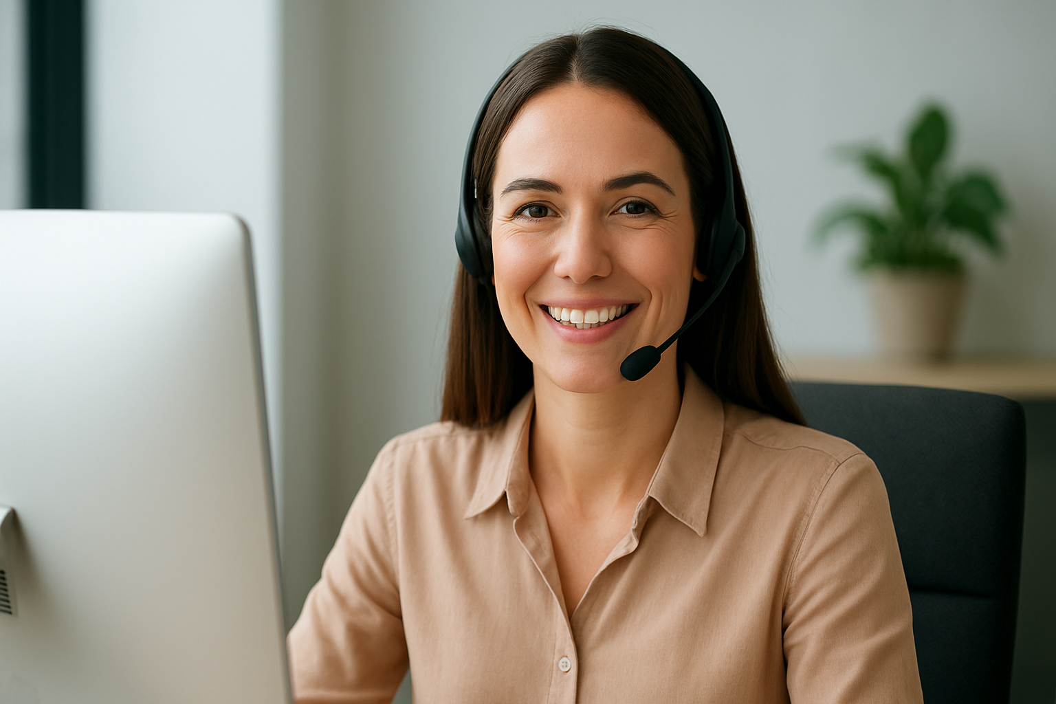 Spanish bilingual customer service representative working while smiling