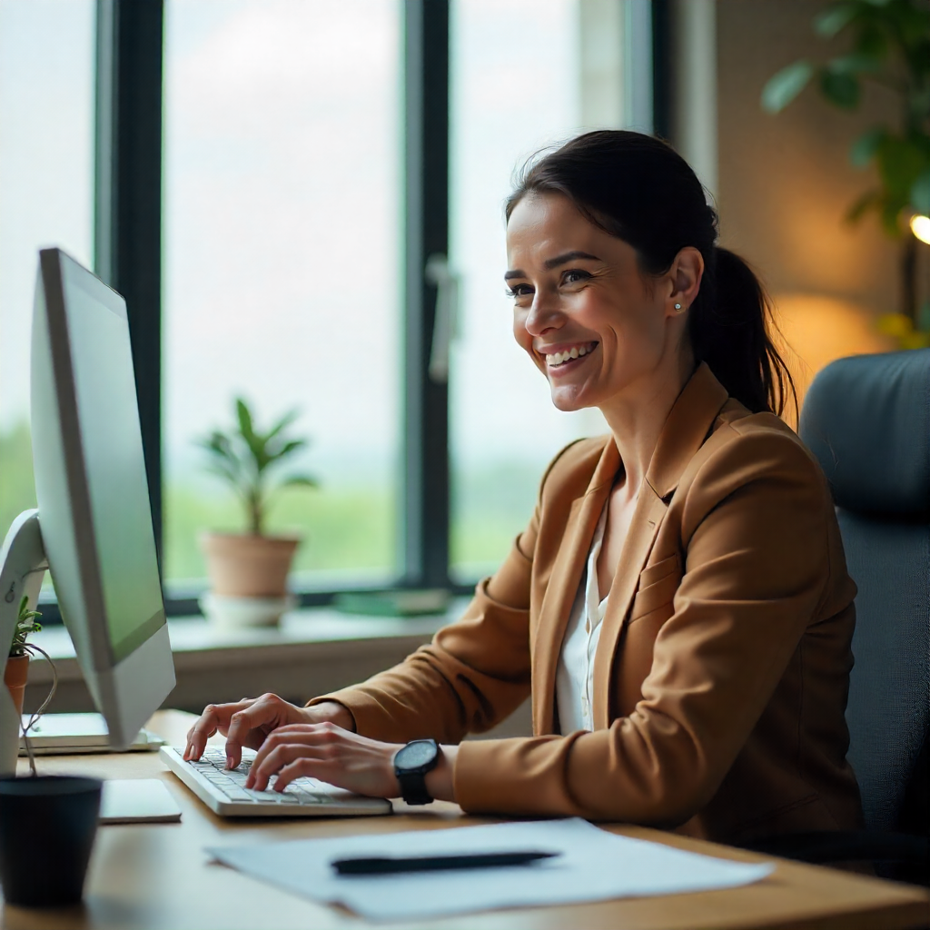 Accounting manager smiling while working