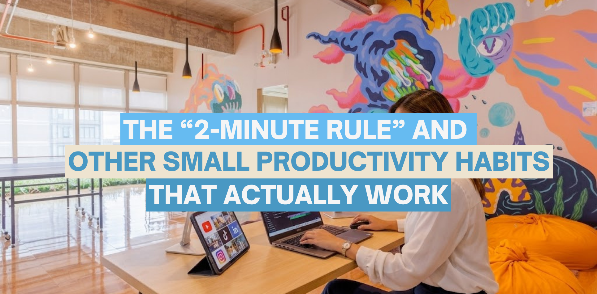 Woman staying productive all day in a fully service office