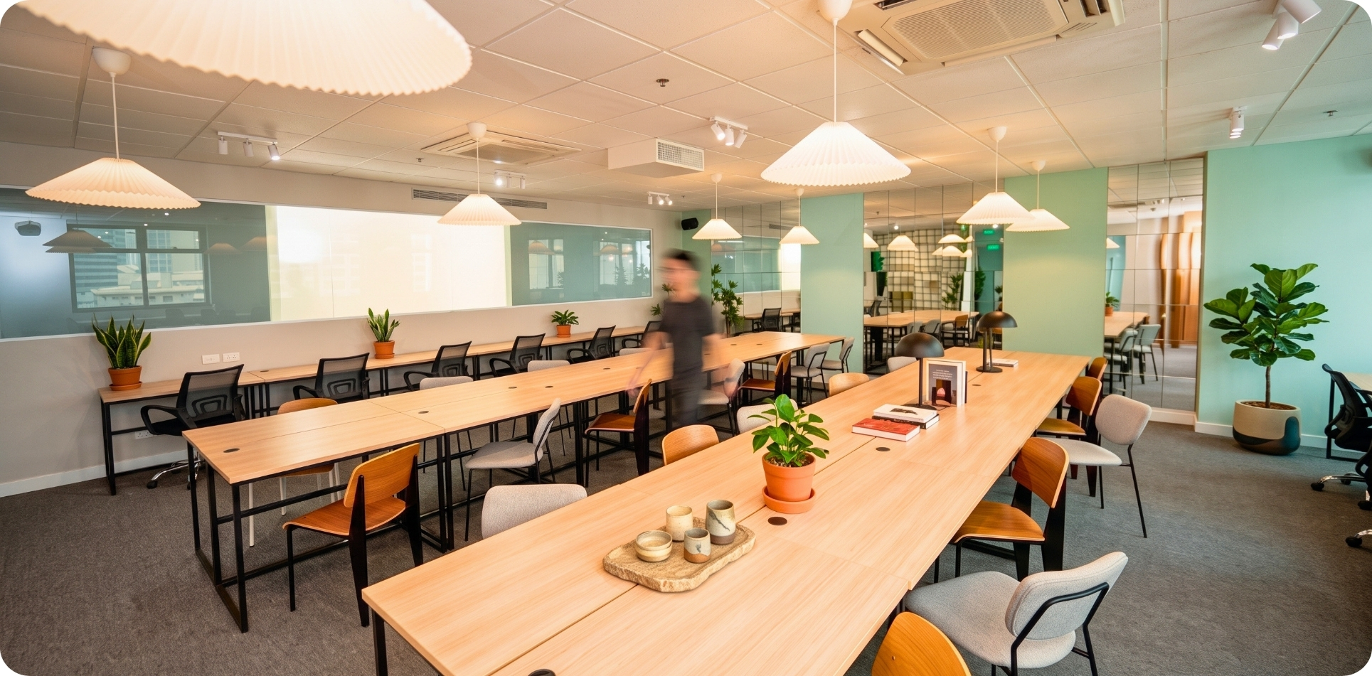 Event space at Zero-Ten Park Makati, open floor with projector screen