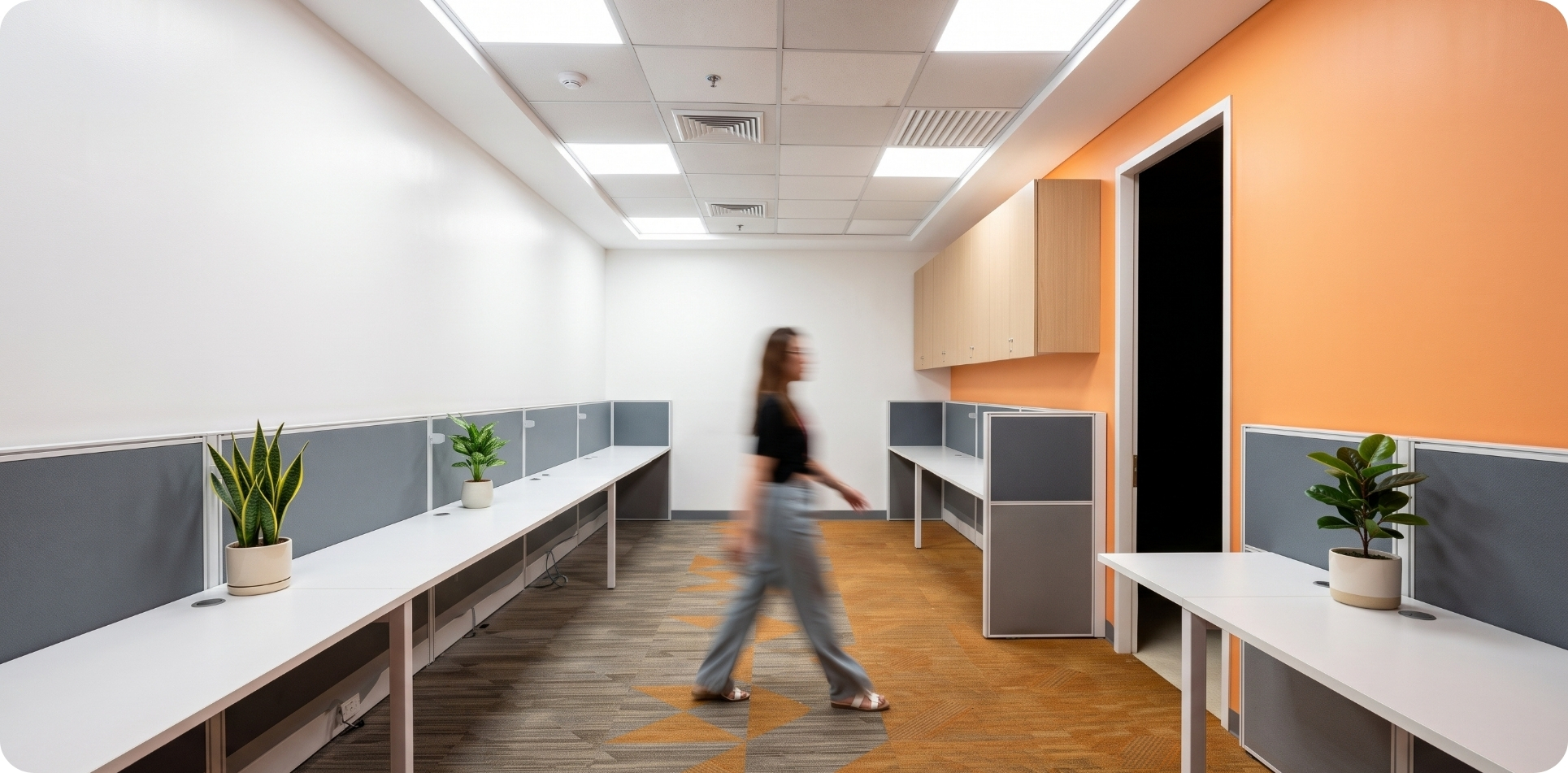Existing BPO-fitted workstation rows at Zero-Ten Park's Cebu IT Park swing space