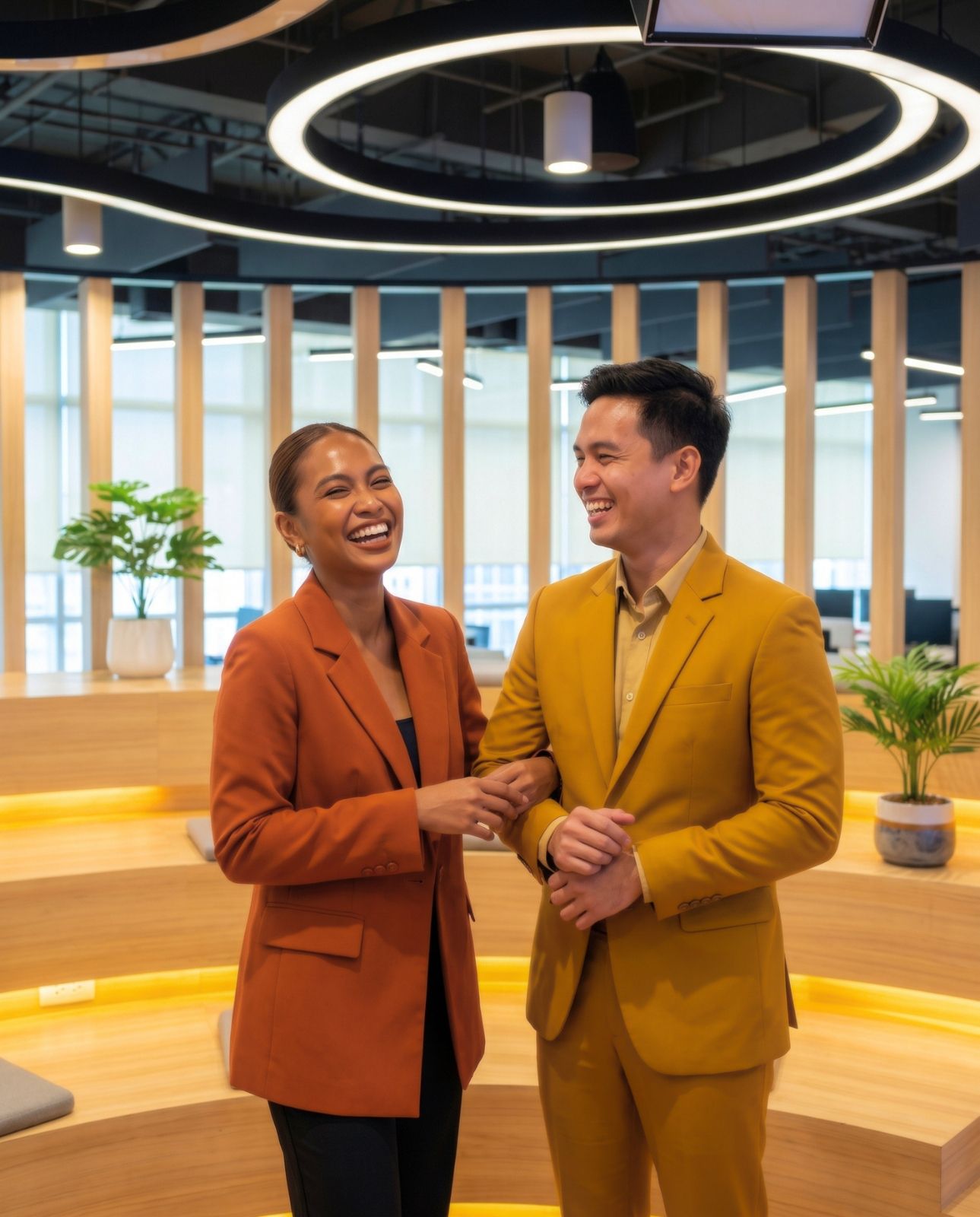 Team members laughing together near the reception area at Zero-Ten Park BGC
