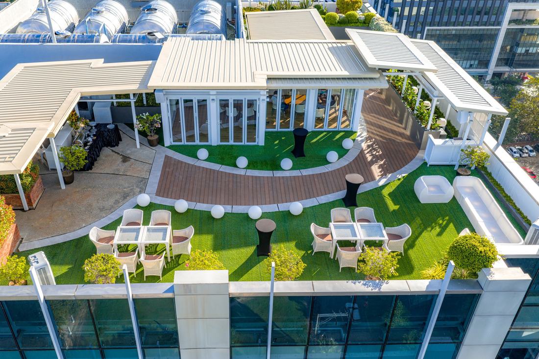 Daytime view of the 16F Mabuhay Tower Sky Lawn rooftop event space