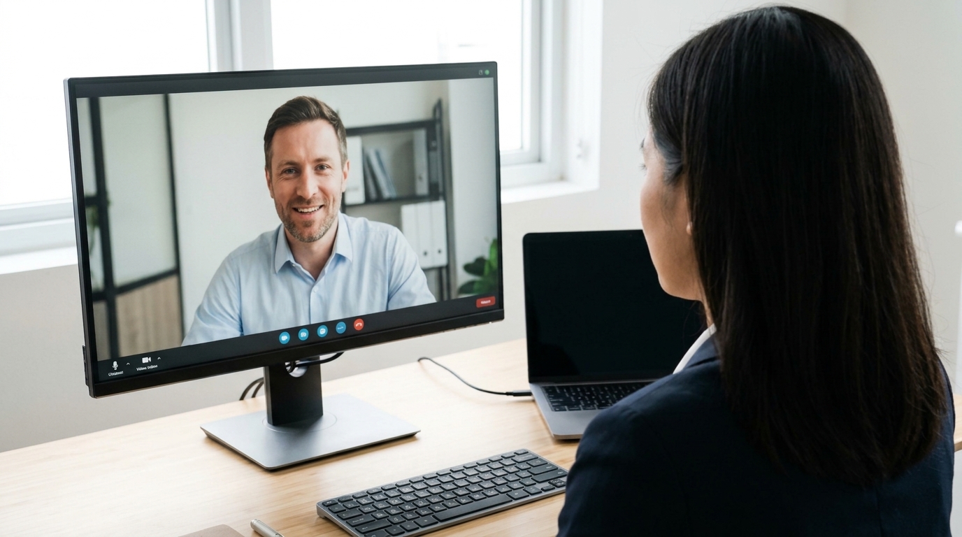 Filipino virtual assistant on a friendly video call with an international client.